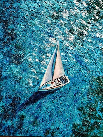 Jasmin Navoyan - SAILBOAT. Textured Ocean 3D Coastal Wall