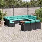 vidaXL 14-delige tuinbankset met kussens van zwart polyrotan, Verzenden, Nieuw