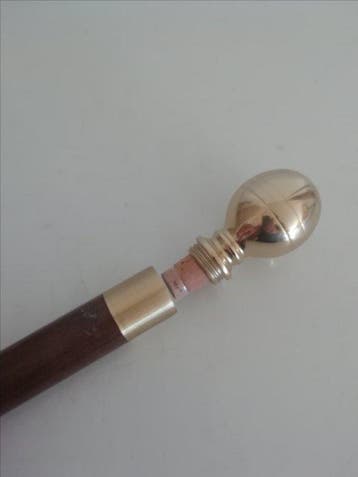 Wandelstok - mahagonihout messing glas - met kompas en