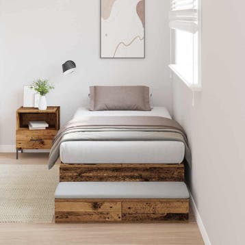 vidaXL Opbergbedframe met lade met opslag Oud Hout 100 cm, Verzenden, Nieuw, Bruin, Hout