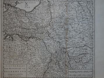 Gravure Nieuwe kaart plattegrond van Gelderland Tirion 1740, Gelezen, Verzenden, Voor 1800, Landkaart