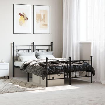 vidaXL Bedframe met hoofd- en voeteneinde metaal zwart, Verzenden, Zwart, Nieuw, 190 cm of minder
