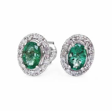 Oorbellen - 14 karaat Witgoud, Zambia - 1.14ct. tw. Smaragd, Nieuw