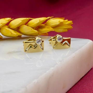 Gouden oorstekers met zirconia (Oorbellen), Gebruikt, Ophalen of Verzenden, Met edelsteen, Goud