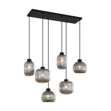 Design hanglamp zwart met smoke glas 6-lichts - Ana, Verzenden, Nieuw, Design