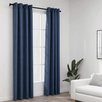 vidaXL Gordijnen linnen-look verduisterend ogen 2 st 140x245, Verzenden, Nieuw, Blauw