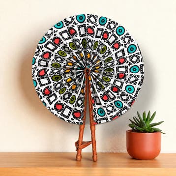 Afrikaanse handwaaier - Ankara print waaier - Wit Zwart Abim, Ophalen of Verzenden, Nieuw