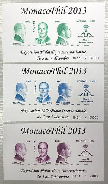 Monaco 2013 - Monaco, zeldzaam trio van blokvellen, Gestempeld