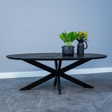 Salontafel Mangohout Tess Ovaal Zwart, Verzenden, Nieuw, Industriële meubels, Ovaal