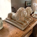 sculptuur, Leoni coppia - 21 cm - Steen, Antiek en Kunst