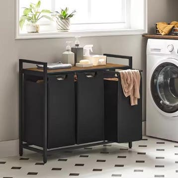 3-Vaks Wasmand met Rek – Uitschuifbare Waszakken en Staal, Verzenden, Nieuw