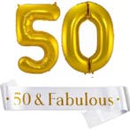 50 & Fabulous set met 2 gouden sjerpen en 2 buttons, Hobby en Vrije tijd, Verzenden, Nieuw, Versiering, Geboorte of Huwelijk