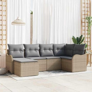 vidaXL Tuin Sofa Set 6 st Beige en Licht Grijs poly rattan, Verzenden, Nieuw, Rotan, 6 zitplaatsen