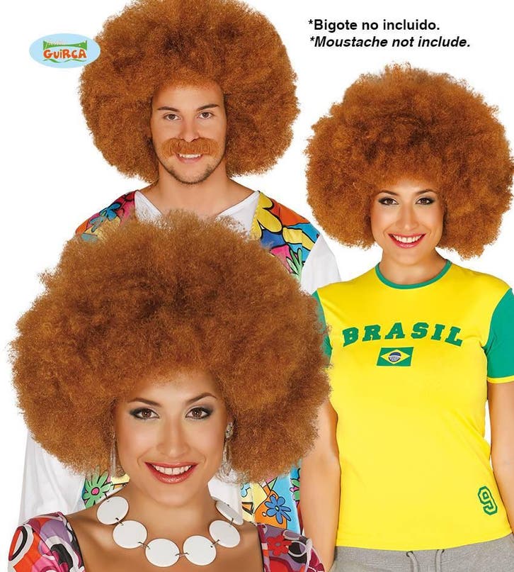 Extra grote bruine Afro pruik, Hobby en Vrije tijd, Feestartikelen, Nieuw, Ophalen of Verzenden