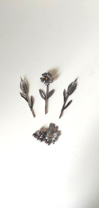 Beeldje - Set 4 miniature a tema botanico (4) - .800 zilver