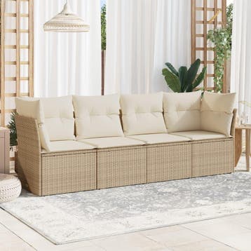 vidaXL 4-delige Loungeset met kussens poly rattan beige, Verzenden, Nieuw, Loungeset