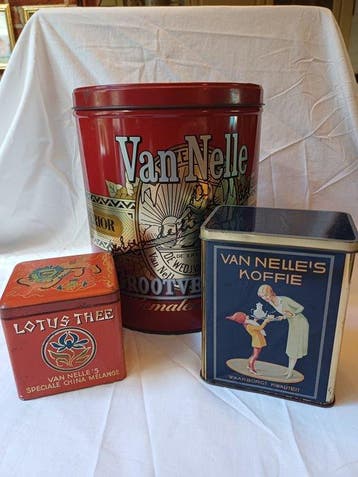 van Nelle - Figuur - Van Nelle koffie Thee blikken doos 3x.