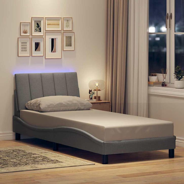 vidaXL Bedframe zonder matras Hanko 90x190 cm stof, Huis en Inrichting, Slaapkamer | Bedden, 90 cm, 190 cm of minder, Grijs, Eenpersoons