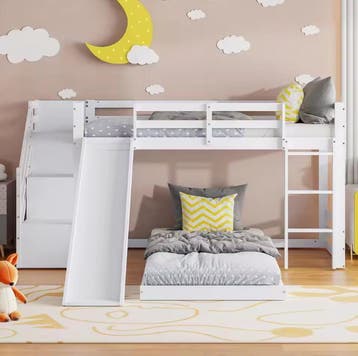 Stapelbed met Glijbaan en Ladder 90x200cm met Valbeveiliging, Verzenden, Nieuw