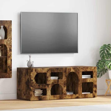 vidaXL TV-kast ELST 100 x 35 x 40 cm Gerookt eiken Bewerkt, Minder dan 50 cm, Verzenden, Nieuw, Minder dan 100 cm