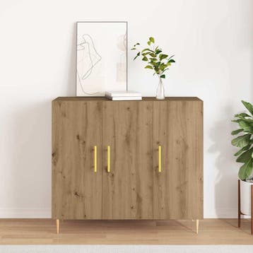 vidaXL Dressoir Artisan Eiken 90 x 34 x 80 cm Bewerkt hout, Verzenden, Nieuw, Overige houtsoorten, Minder dan 50 cm