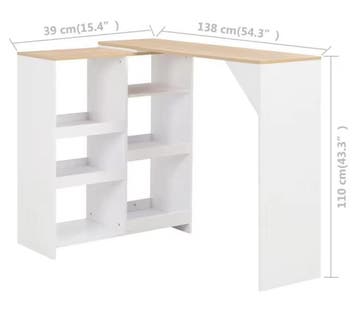 Witte Bartafel met Plank – 138×39×110 cm, Modern Design, Verzenden, Nieuw