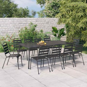 vidaXL 11-delige Tuinset staal antracietkleurig, Verzenden, Meer dan 8 zitplaatsen, Nieuw, Rvs