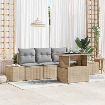 vidaXL Tuin Sofa Set 5 st Beige en Licht Grijs, Verzenden, Nieuw, 5 zitplaatsen