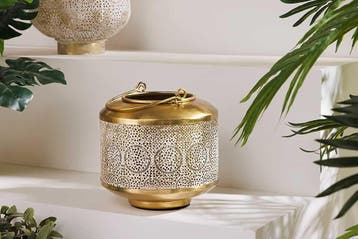 Decoratieve lantaarn ORIENT 20cm goud metaal met patina, Ophalen of Verzenden, Nieuw