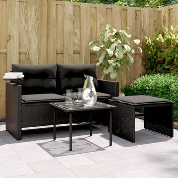 vidaXL 3-delige Loungeset met kussens poly rattan zwart, Verzenden, Nieuw, Loungeset