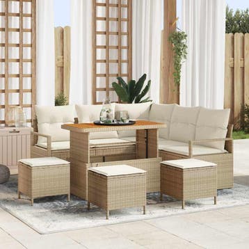 vidaXL Tuinbankenset 9 st Beige poly rattan, Verzenden, Nieuw, Meer dan 8 zitplaatsen