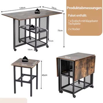 3-delige Bartafel Set Industrieel met 2 Krukken - Nieuw, 100 tot 150 cm, Verzenden, 50 tot 100 cm, Rechthoekig