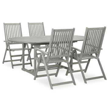 vidaXL 5-delige tuinset (150-200)x100cm massief acaciahout, 4 zitplaatsen, Nieuw, Tuinset, Verzenden