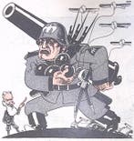 Mussolini op het oorlogspad op spotprent (lijst optie), Antiek en Kunst, Verzenden