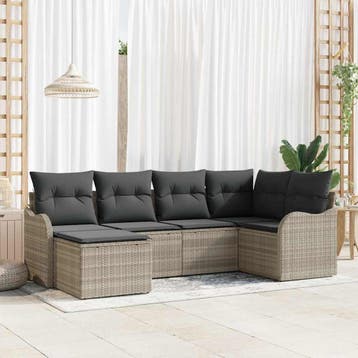 vidaXL Tuin Sofa Set 6 st Lichtgrijs poly rattan, Verzenden, Nieuw, Rotan, 6 zitplaatsen