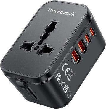 2dekans | Travelhawk Wereldstekker met 2x USB-C en 2x USB, Ophalen of Verzenden, Zo goed als nieuw