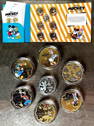 Disney - 7 Muntenset goldplated 24kt gelimiteerd en, Nieuw