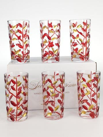 Secoloventesimo - Drinkservies (6) - Bladeren rood en gouden, Antiek en Kunst, Antiek | Meubels | Tafels