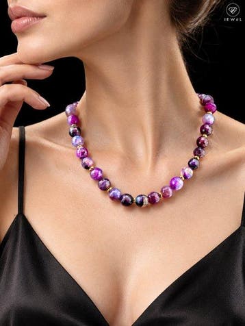 Luxe paarse agaatketting – rijke magenta- en