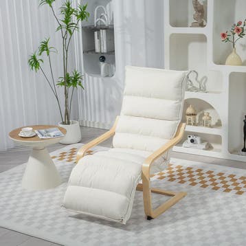 Luxe Lounge Stoel met Verstelbare Voetensteun - Crème Velour, Verzenden, Nieuw
