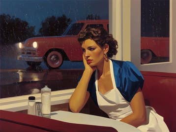 Le Yack - Rain at the Diner Window - Hand signed