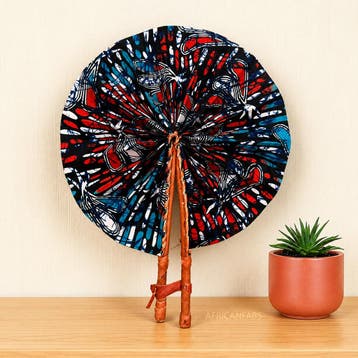 Afrikaanse handwaaier - Ankara print waaier - Blauw Rood Qua, Ophalen of Verzenden, Nieuw