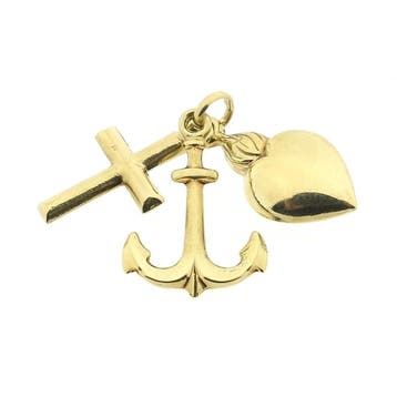 Gouden hanger; Geloof hoop en liefde (Hanger of bedel), Ophalen of Verzenden, Gebruikt, Goud, Overige merken