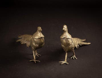 sculptuur, Twee pauwen - 13 cm - Metaal