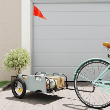 vidaXL Fietstrailer oxford stof en ijzer grijs, Fietsen en Brommers, Fietsaccessoires | Aanhangers en Karren, Verzenden, Nieuw
