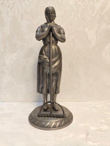 G.D.S. Etain 92% - Beeld, Meisje met hark - 33 cm - Tin,