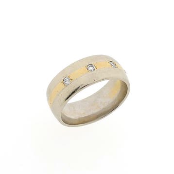 Bicolor gouden ring met diamanten 0,16 ct., 18 tot 19, Gebruikt, Ophalen of Verzenden, Dame of Heer