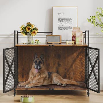 Luxe Houten Hondenkooi Meubel met Dubbele Deuren en Wielen -, Dieren en Toebehoren, Verzenden, Nieuw
