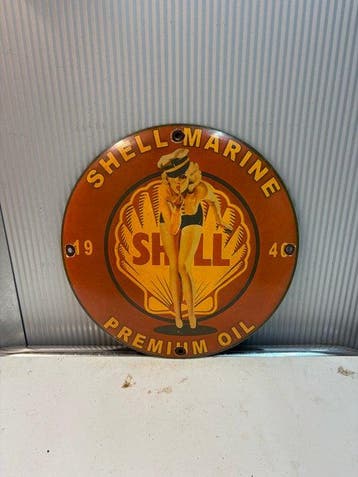 Shell Marine emaille reclamebord – pin-up stijl – “Shell