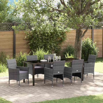 vidaXL Tuin eettafelset 7 st Grijs poly rattan, Verzenden, Nieuw, Rotan, 7 zitplaatsen